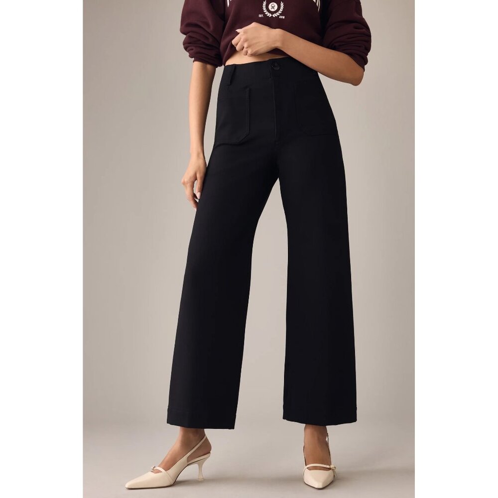 MAEVE The Colette Ponte Crop Wide-Leg Pants - BLACK